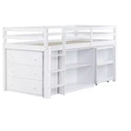 Twin Size Loft Bed with Pull-Out Desk, Storage Drawers, Cabinets & Ladder, Rubber Wood Frame with Safety Guardrail, White/Gray - ModernLuxe