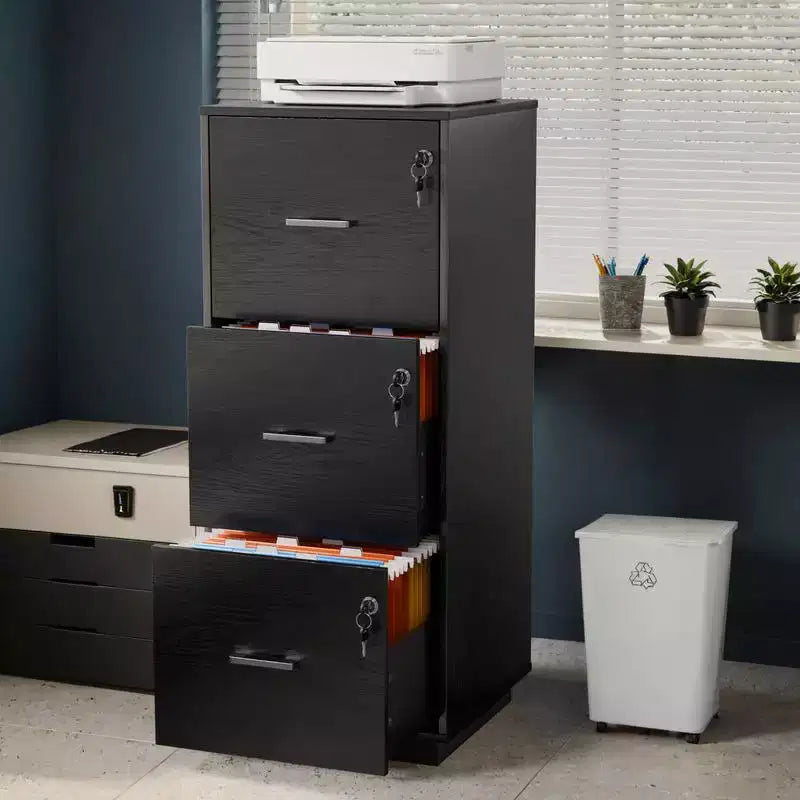 Karl Home 3-Drawer Black MDF 15.35in. W Vertical File Cabinet