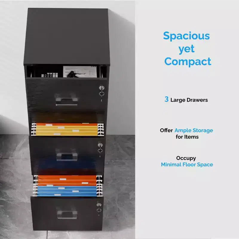 Karl Home 3-Drawer Black MDF 15.35in. W Vertical File Cabinet