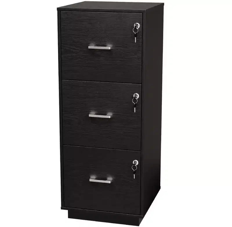 Karl Home 3-Drawer Black MDF 15.35in. W Vertical File Cabinet