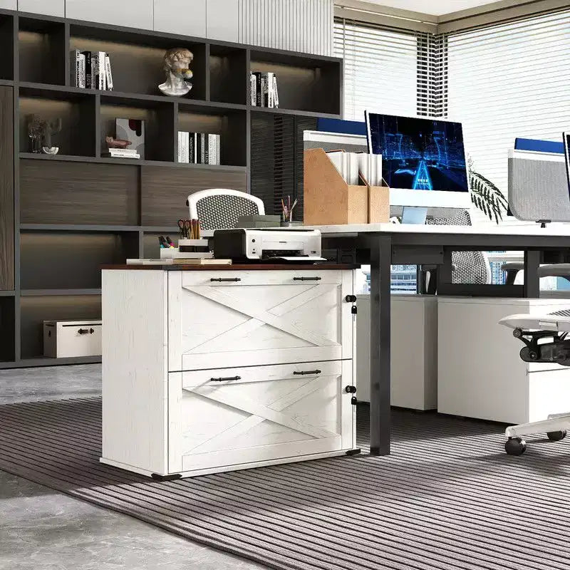 Karl Home 2-Drawer White Particle Board 31.5in. W Lateral File Cabinet