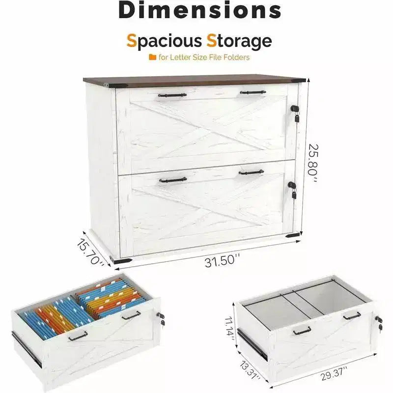 Karl Home 2-Drawer White Particle Board 31.5in. W Lateral File Cabinet