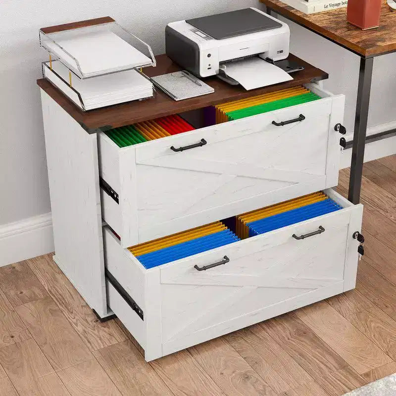 Karl Home 2-Drawer White Particle Board 31.5in. W Lateral File Cabinet