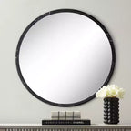 Possini Euro Design Possini Euro Harriet 34 Wide Black Faux Marble Round Wall Mirror