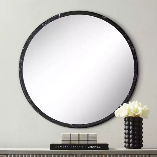 Possini Euro Design Possini Euro Harriet 34 Wide Black Faux Marble Round Wall Mirror