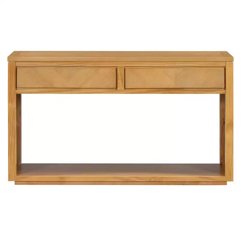 55 Console Table, Rustic Wooden Entryway Table with Storage Drawers and Open Shelf, Elegant Sofa Table for Hallway and Living Room (Natural)