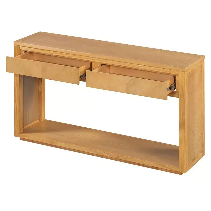 55 Console Table, Rustic Wooden Entryway Table with Storage Drawers and Open Shelf, Elegant Sofa Table for Hallway and Living Room (Natural)
