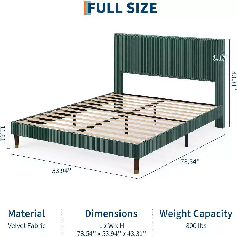 Acekool Upholstered Platform Bed Frame with Fabric Headboard, Wooden and Metal Slat Support, Non-Slip, Noise-Free Design, No Box Spring Needed