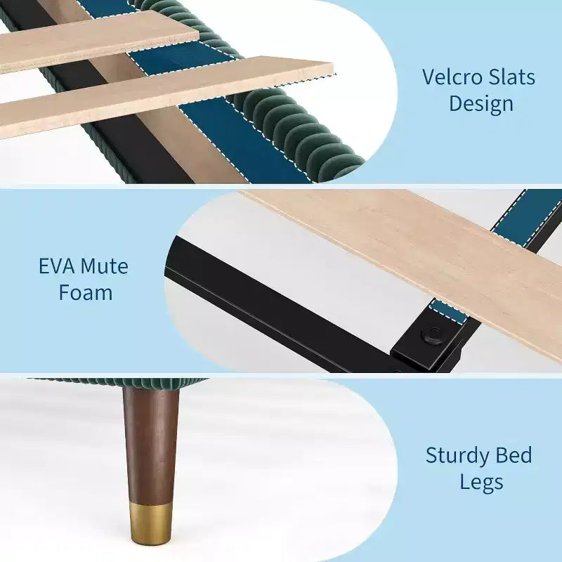 Acekool Upholstered Platform Bed Frame with Fabric Headboard, Wooden and Metal Slat Support, Non-Slip, Noise-Free Design, No Box Spring Needed