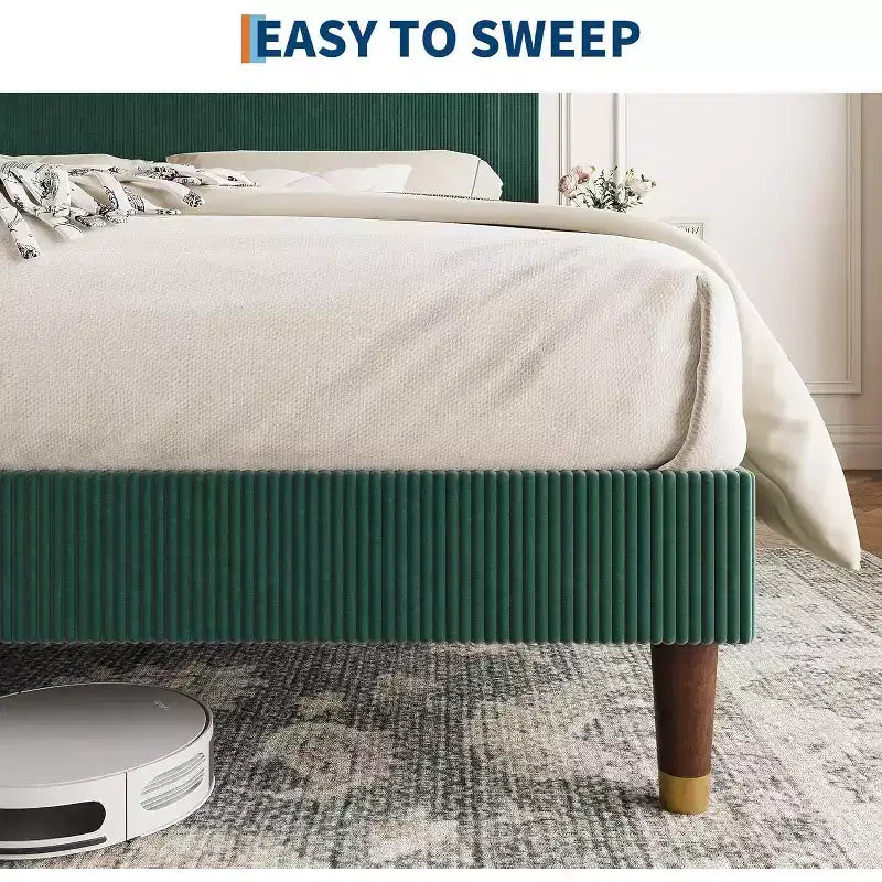 Acekool Upholstered Platform Bed Frame with Fabric Headboard, Wooden and Metal Slat Support, Non-Slip, Noise-Free Design, No Box Spring Needed
