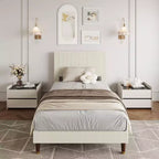 Acekool Upholstered Platform Bed Frame with Fabric Headboard, Wooden and Metal Slat Support, Non-Slip, Noise-Free Design, No Box Spring Needed
