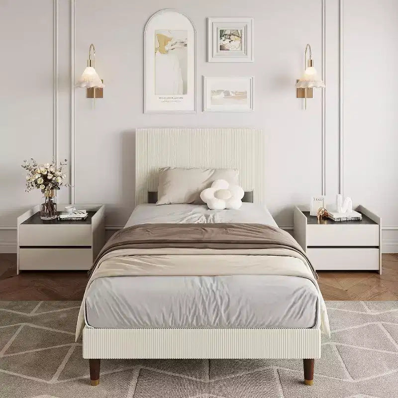 Acekool Upholstered Platform Bed Frame with Fabric Headboard, Wooden and Metal Slat Support, Non-Slip, Noise-Free Design, No Box Spring Needed