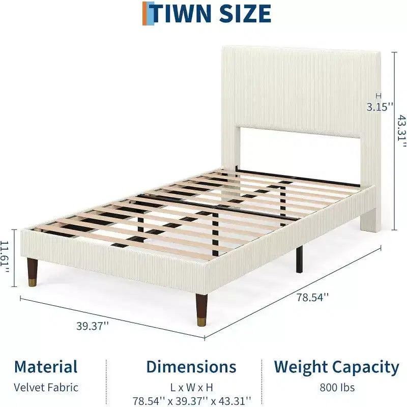 Acekool Upholstered Platform Bed Frame with Fabric Headboard, Wooden and Metal Slat Support, Non-Slip, Noise-Free Design, No Box Spring Needed