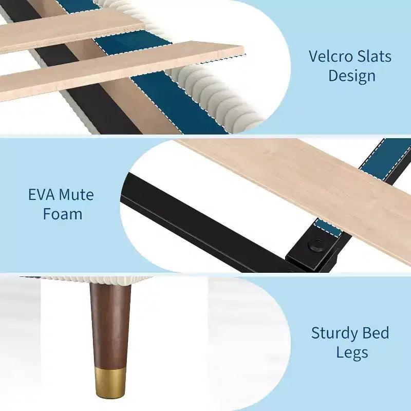 Acekool Upholstered Platform Bed Frame with Fabric Headboard, Wooden and Metal Slat Support, Non-Slip, Noise-Free Design, No Box Spring Needed