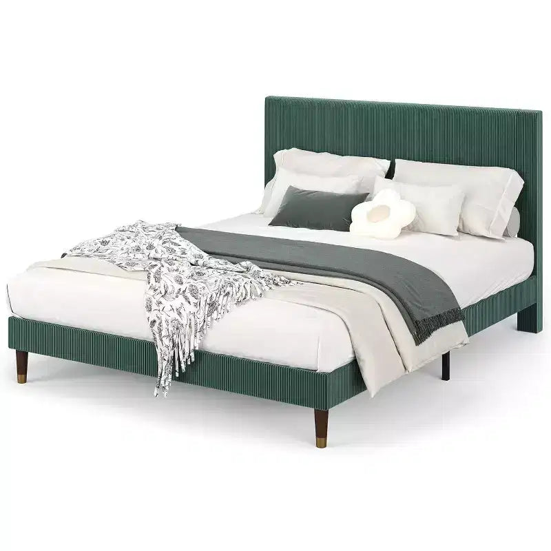 Acekool Upholstered Platform Bed Frame with Fabric Headboard, Wooden and Metal Slat Support, Non-Slip, Noise-Free Design, No Box Spring Needed