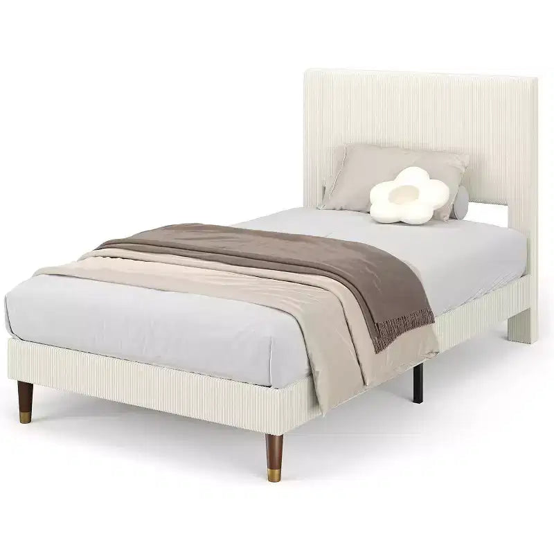 Acekool Upholstered Platform Bed Frame with Fabric Headboard, Wooden and Metal Slat Support, Non-Slip, Noise-Free Design, No Box Spring Needed