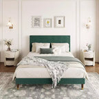 Acekool Upholstered Platform Bed Frame with Fabric Headboard, Wooden and Metal Slat Support, Non-Slip, Noise-Free Design, No Box Spring Needed