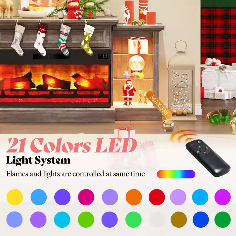 AMERLIFE Farmhouse Electric Fireplace TV Stand