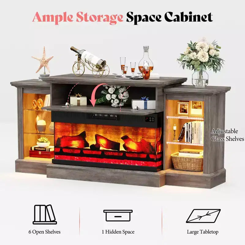AMERLIFE Farmhouse Electric Fireplace TV Stand