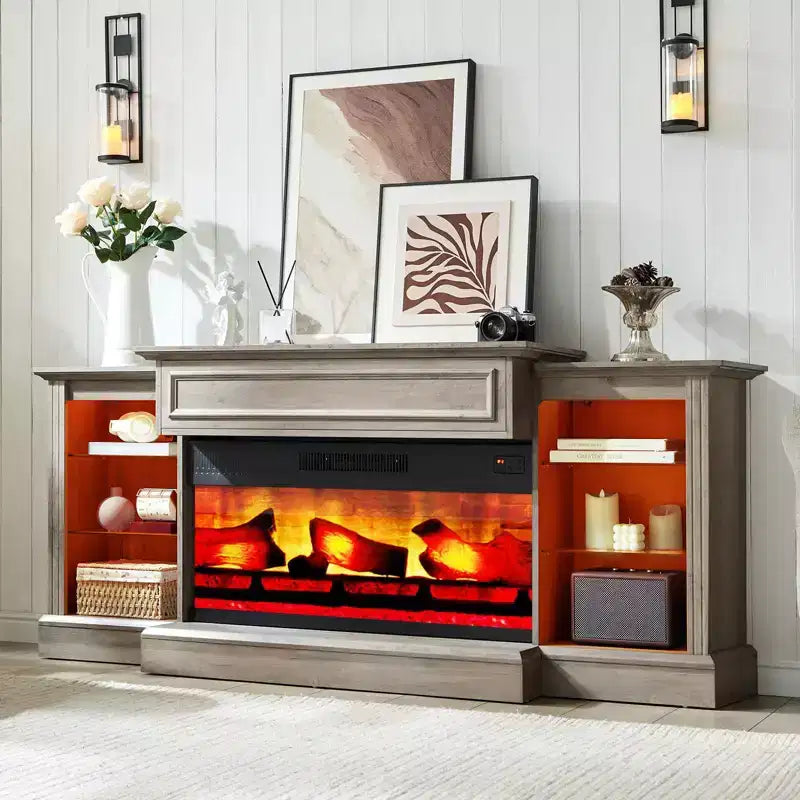 AMERLIFE Farmhouse Electric Fireplace TV Stand