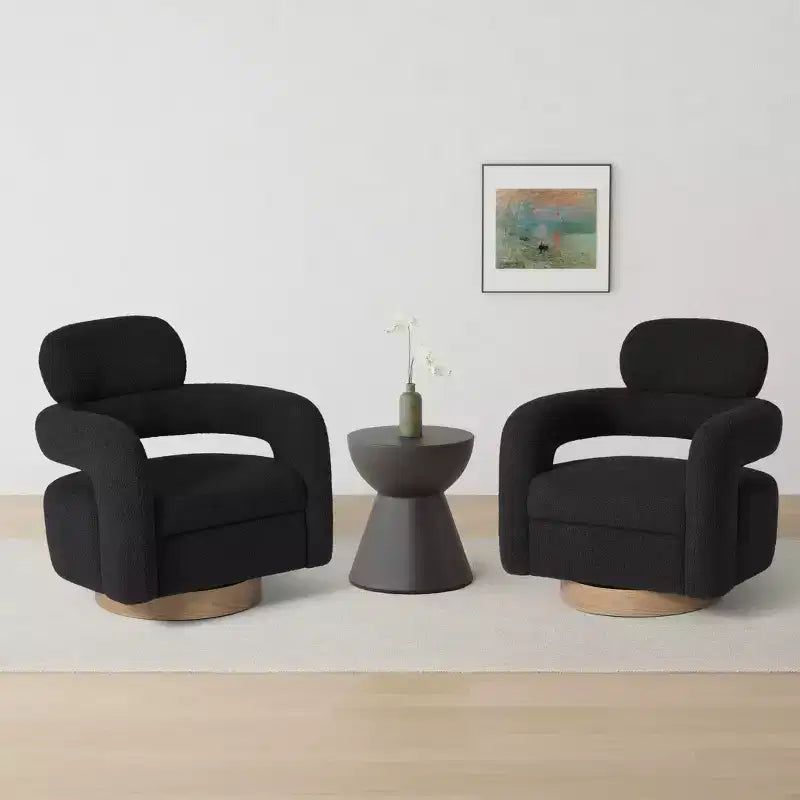 WestinTrends Alexandria Mid-Century Modern Faux Shearling Swivel Barrel Accent Chair (Set of 2)
