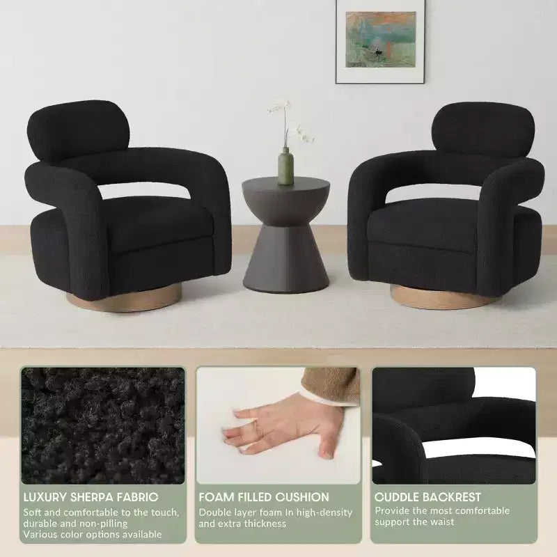 WestinTrends Alexandria Mid-Century Modern Faux Shearling Swivel Barrel Accent Chair (Set of 2)