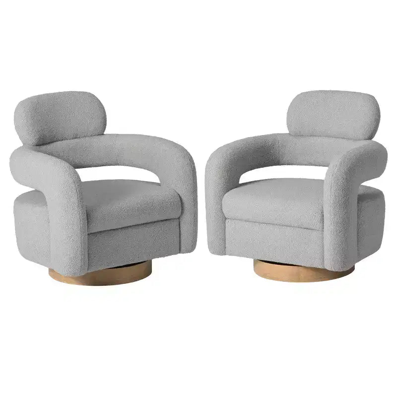 WestinTrends Alexandria Mid-Century Modern Faux Shearling Swivel Barrel Accent Chair (Set of 2)
