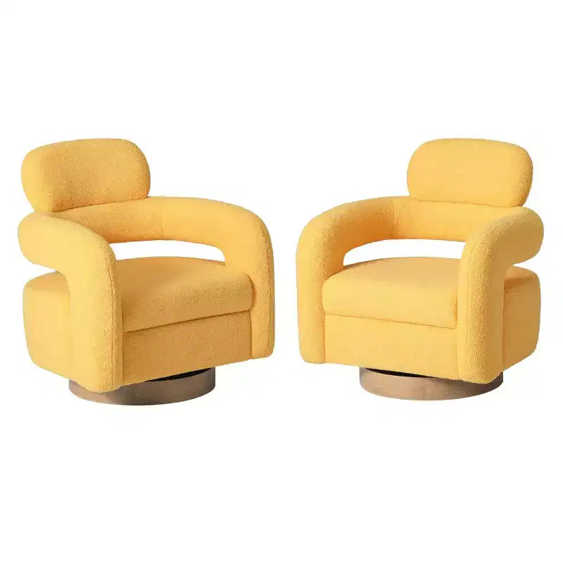 WestinTrends Alexandria Mid-Century Modern Faux Shearling Swivel Barrel Accent Chair (Set of 2)