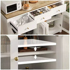 55 Inch Farmhouse Buffet Cabinet, Large Wood Narrow Kitchen Buffet Storage Cabinet for Dining Room Living Room Coffee Bar with Drawers and 4 Doors