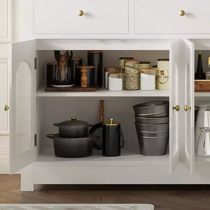 55 Inch Farmhouse Buffet Cabinet, Large Wood Narrow Kitchen Buffet Storage Cabinet for Dining Room Living Room Coffee Bar with Drawers and 4 Doors