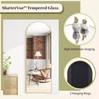 66x25 Full Length Mirror, Wall Mirrors Hanging or Leaning Arched-Top Full Body Mirror with Stand for Bedroom, Dressing Room, Gold