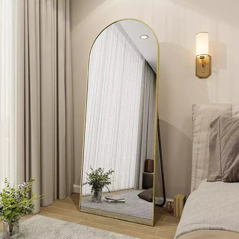 66x25 Full Length Mirror, Wall Mirrors Hanging or Leaning Arched-Top Full Body Mirror with Stand for Bedroom, Dressing Room, Gold