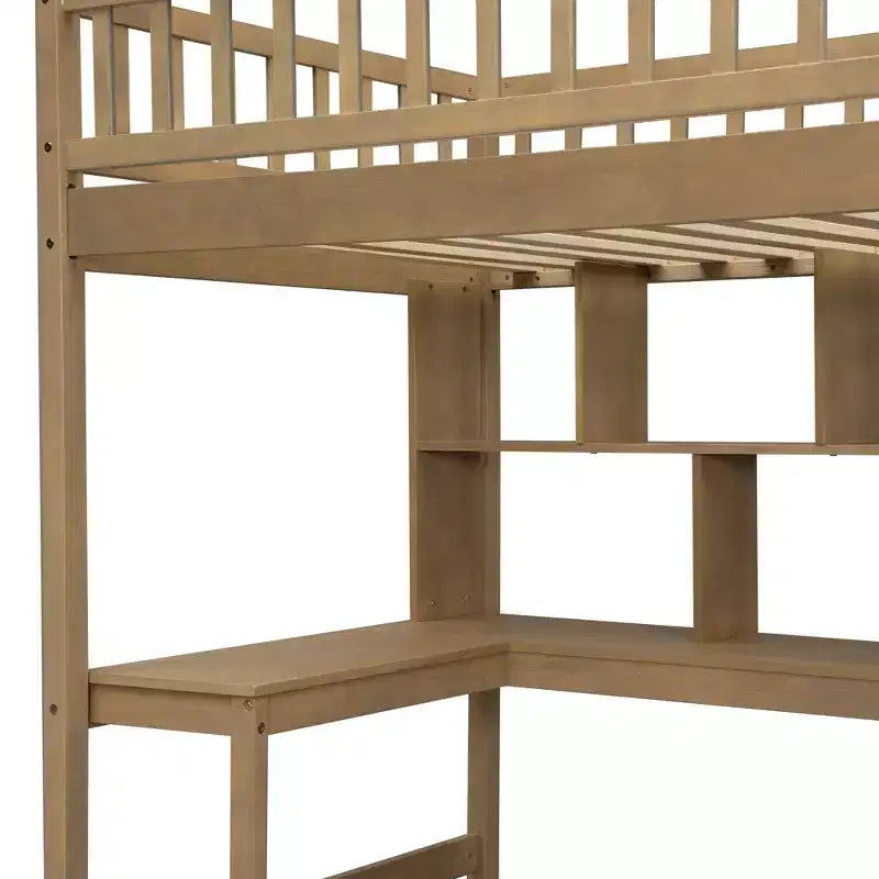 Whisen Wood Twin Size Loft Bed with Built-in Desk