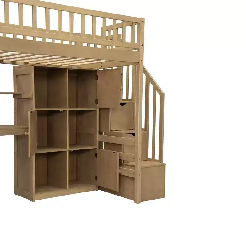 Whisen Wood Twin Size Loft Bed with Built-in Desk