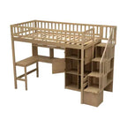 Whisen Wood Twin Size Loft Bed with Built-in Desk