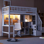 Whisen Wood Twin Size Loft Bed with Built-in Desk
