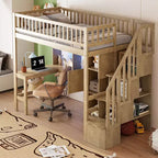 Whisen Wood Twin Size Loft Bed with Built-in Desk
