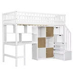 Whisen Wood Twin Size Loft Bed with Built-in Desk