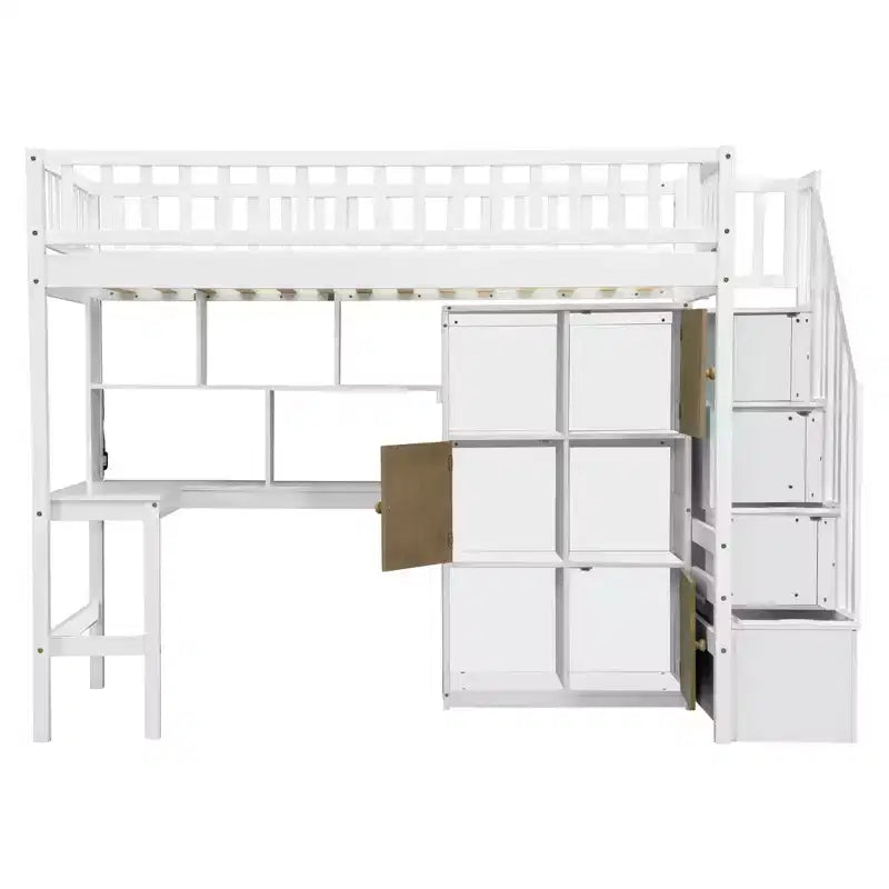 Whisen Wood Twin Size Loft Bed with Built-in Desk