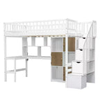 Whisen Wood Twin Size Loft Bed with Built-in Desk