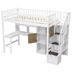 Whisen Wood Twin Size Loft Bed with Built-in Desk