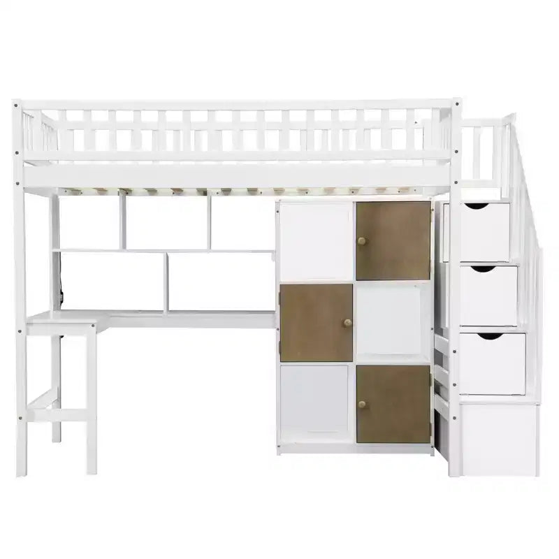 Whisen Wood Twin Size Loft Bed with Built-in Desk
