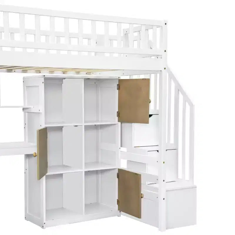 Whisen Wood Twin Size Loft Bed with Built-in Desk
