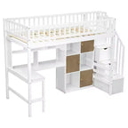 Whisen Wood Twin Size Loft Bed with Built-in Desk