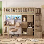 Whisen Wood Twin Size Loft Bed with Built-in Desk