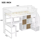 Whisen Wood Twin Size Loft Bed with Built-in Desk
