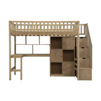 Whisen Wood Twin Size Loft Bed with Built-in Desk