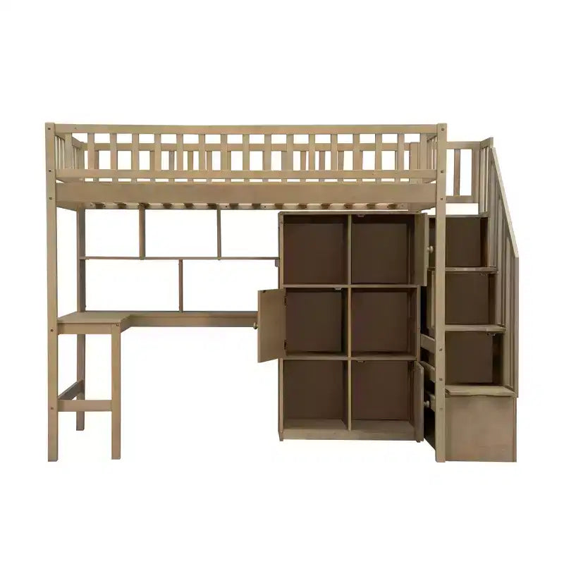 Whisen Wood Twin Size Loft Bed with Built-in Desk
