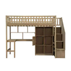 Whisen Wood Twin Size Loft Bed with Built-in Desk