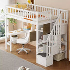 Whisen Wood Twin Size Loft Bed with Built-in Desk